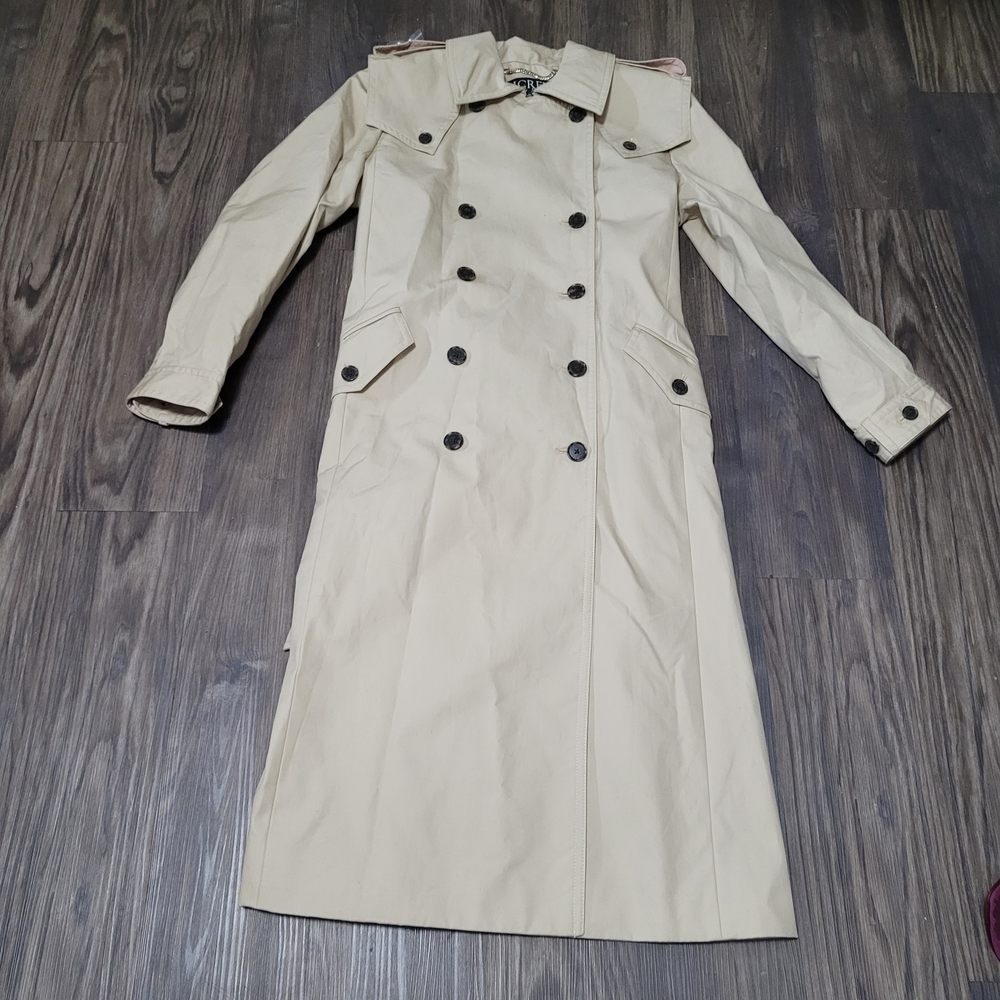 J Crew Beige Double-Breasted Trench Coat Size S Long
